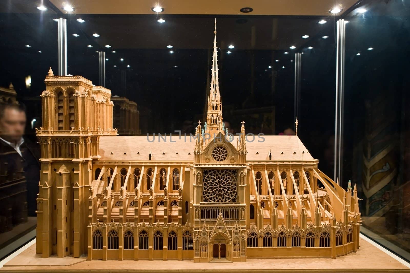This picture of a breadboard model is made inside of a cathedral