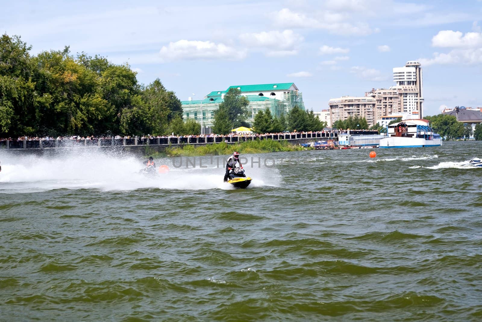 Competition on hydrocycles on pond water area in Ekaterinburg