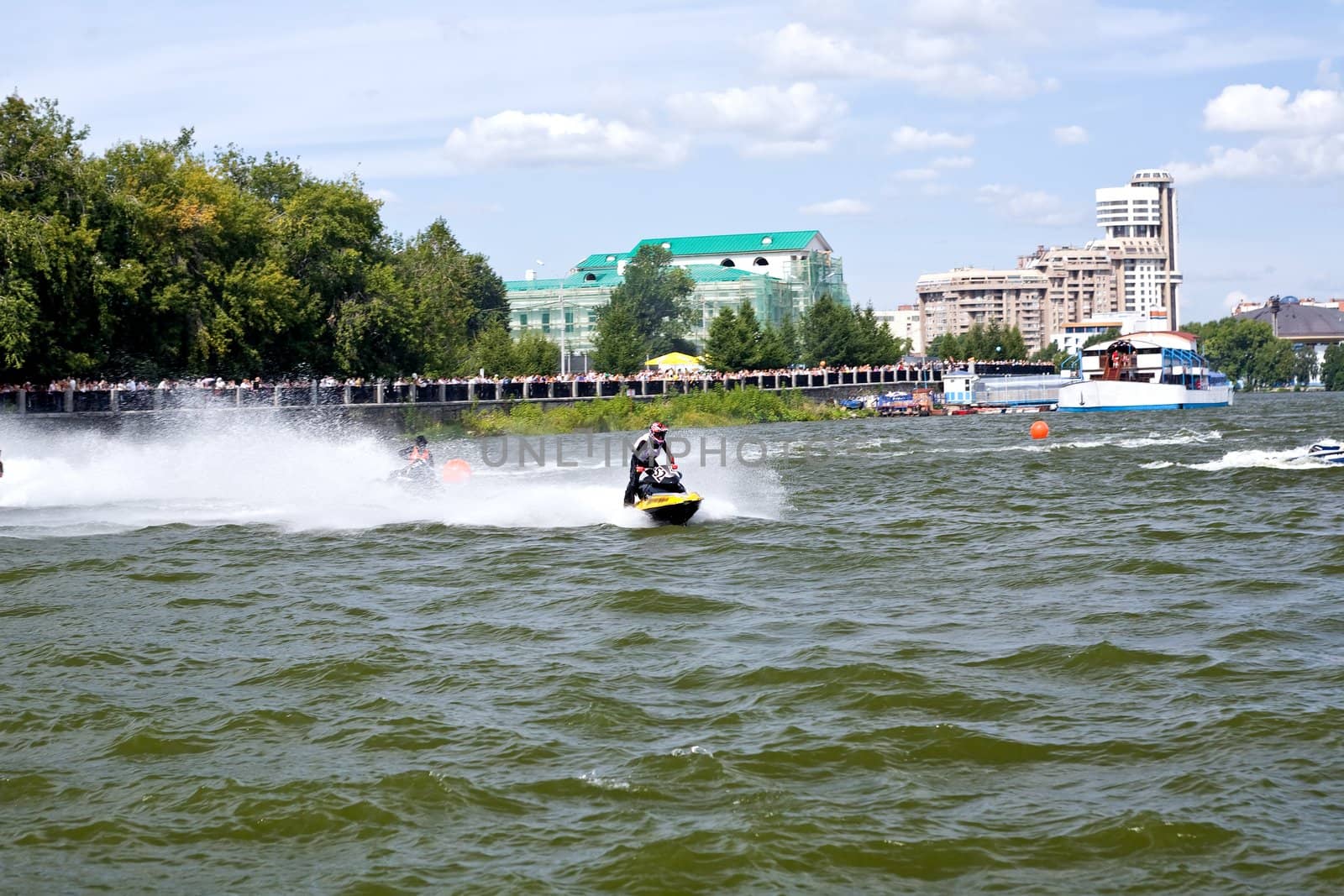 Competition on hydrocycles on pond water area in Ekaterinburg