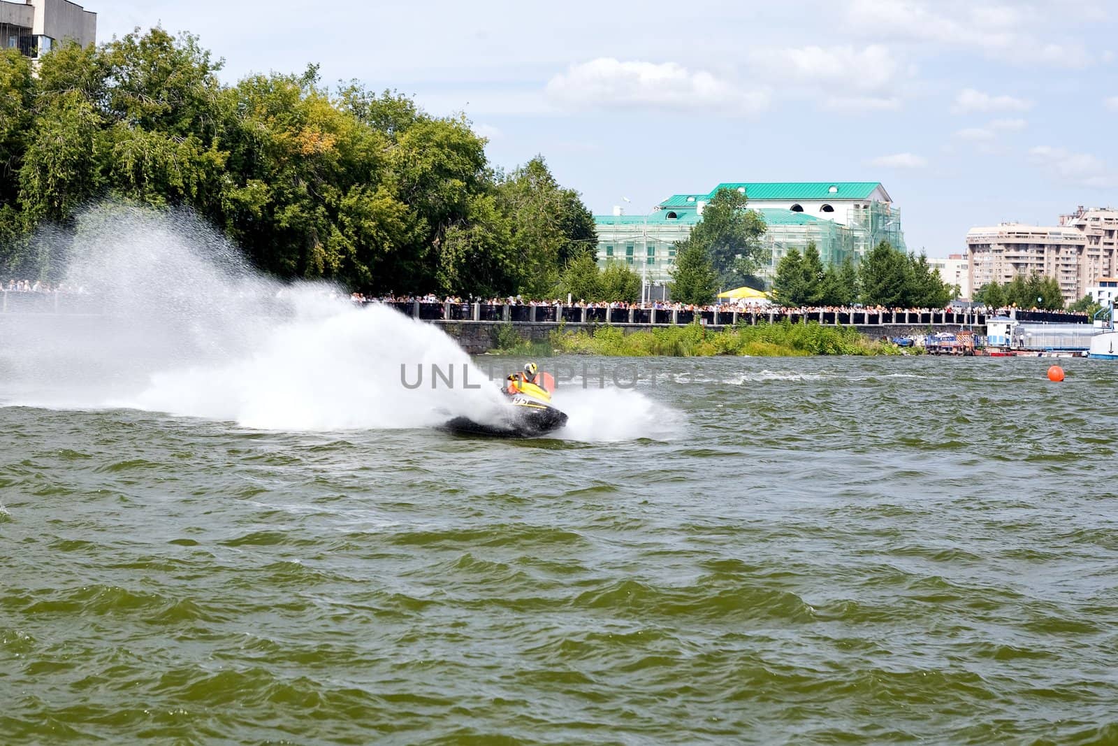 Competition on hydrocycles on pond water area in Ekaterinburg