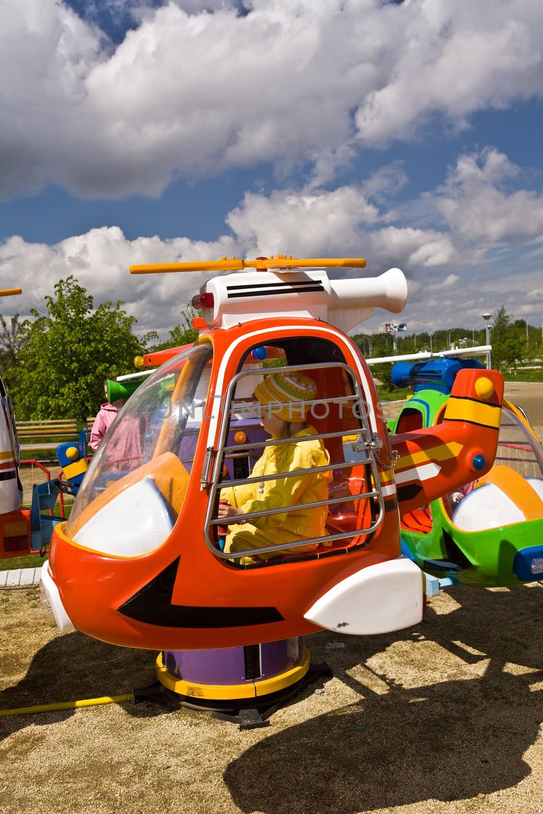 Driving on an attraction the helicopter