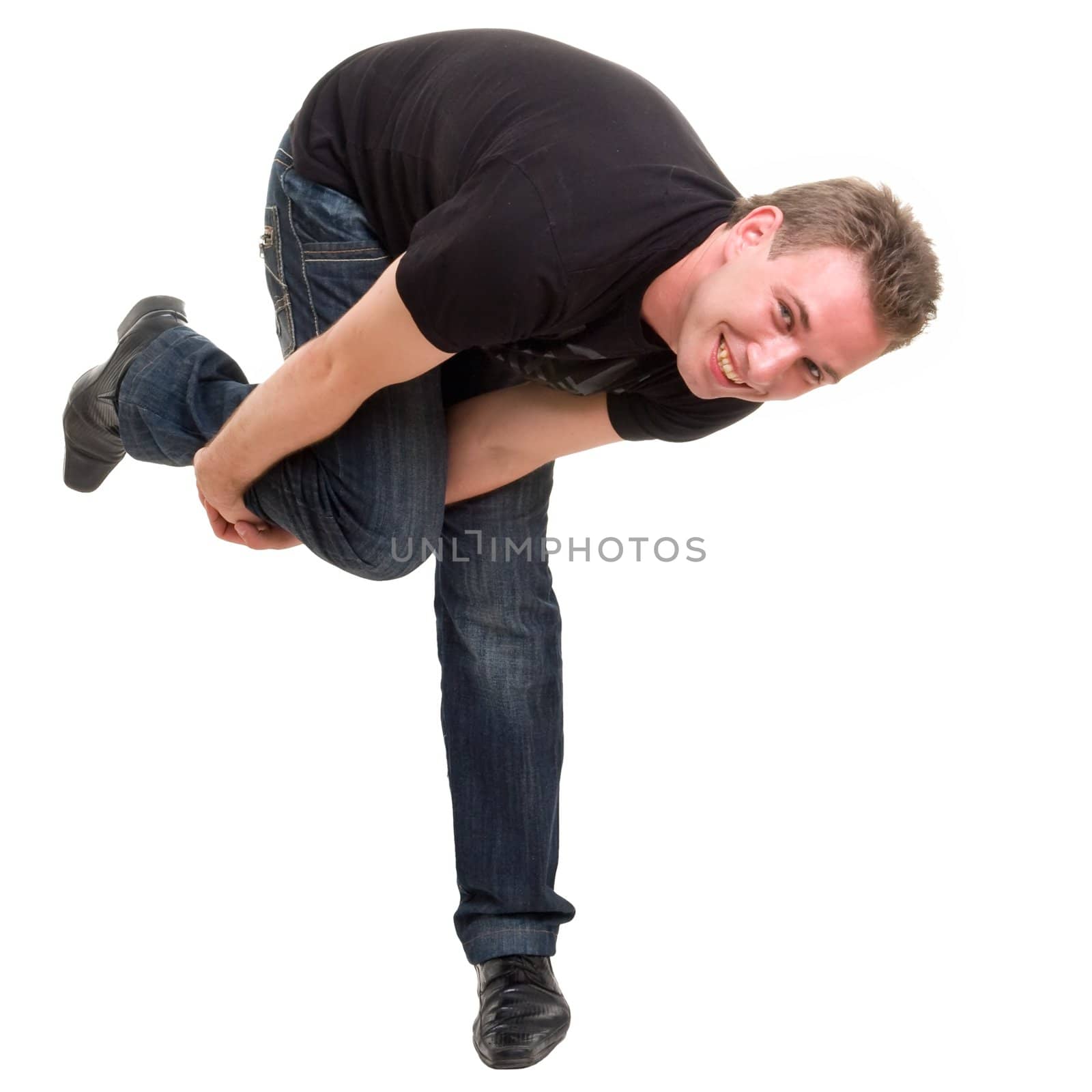 Dancing young man isolated on white background