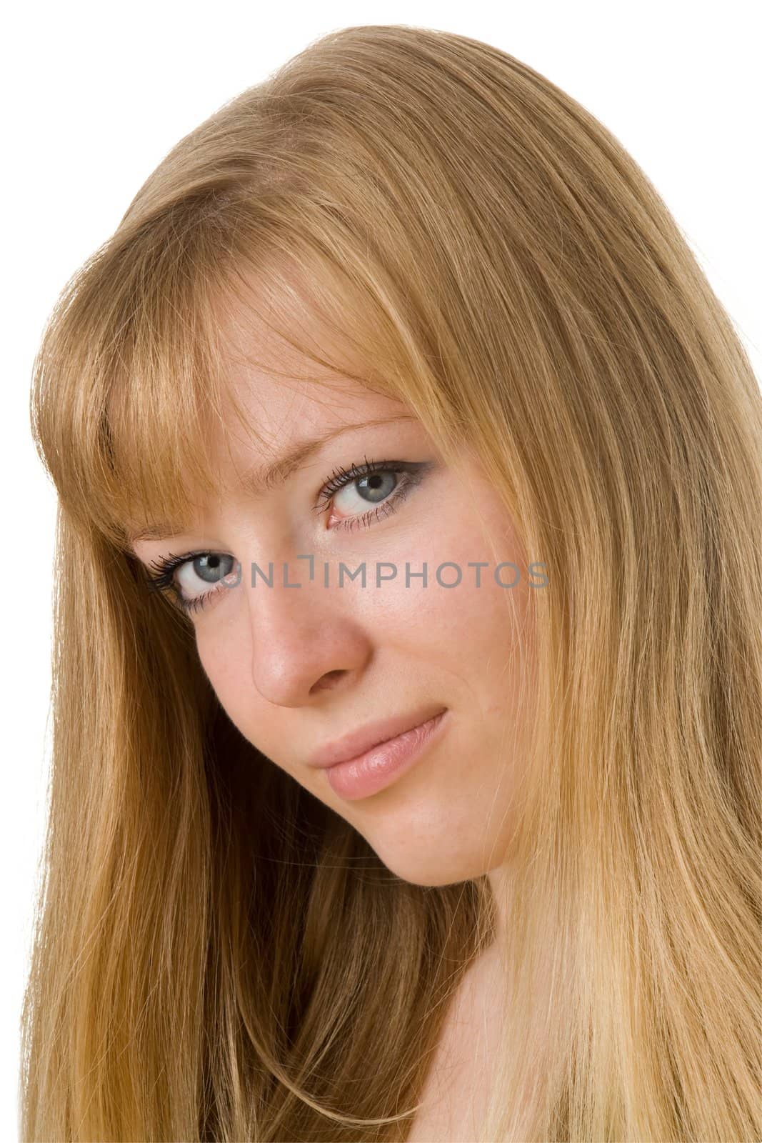 Portrait of the blond girl isolated on white background