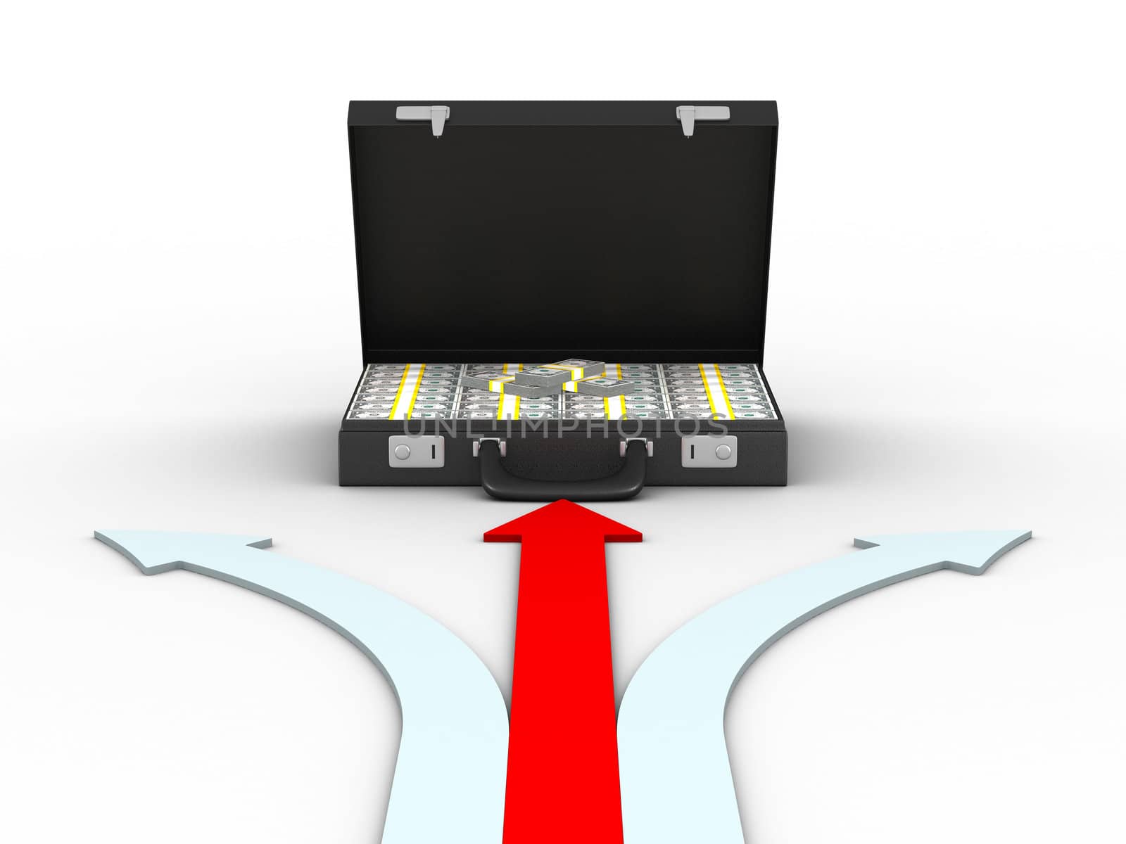 Case with money on white background. isolated 3D image