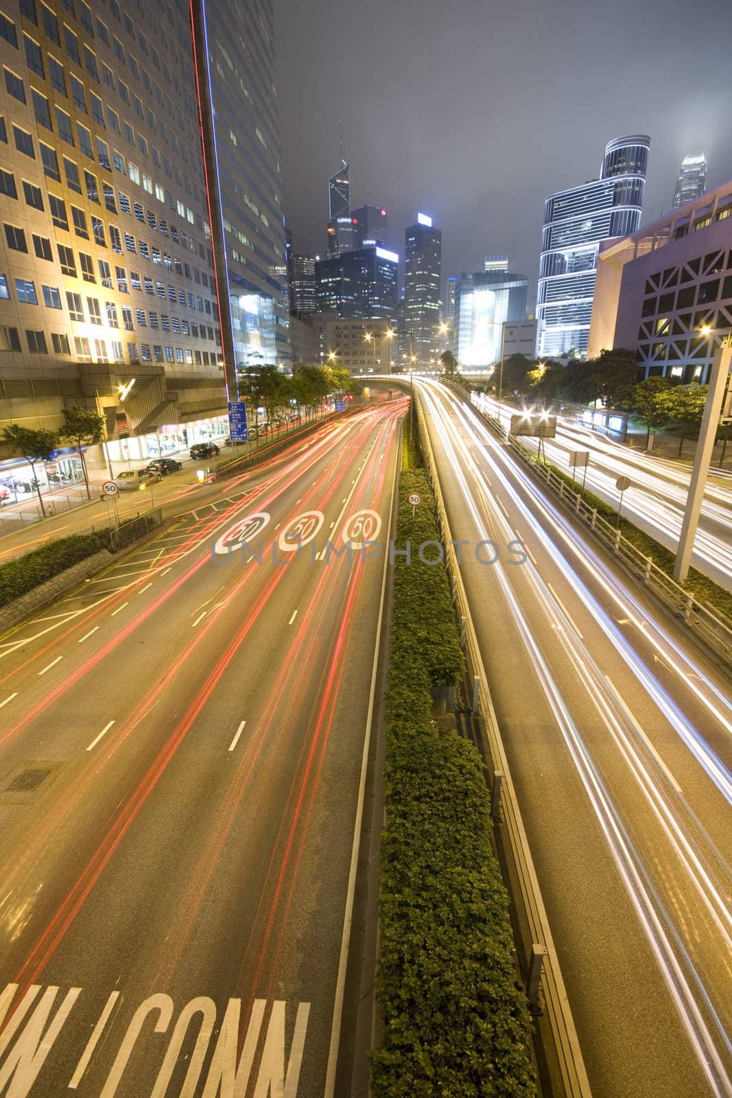 it is a busy traffic night in hong kong