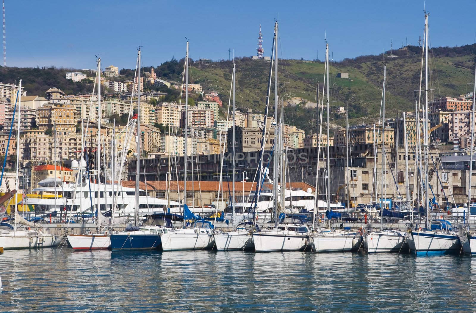 seafront of Genoa from the old port in a sunny day