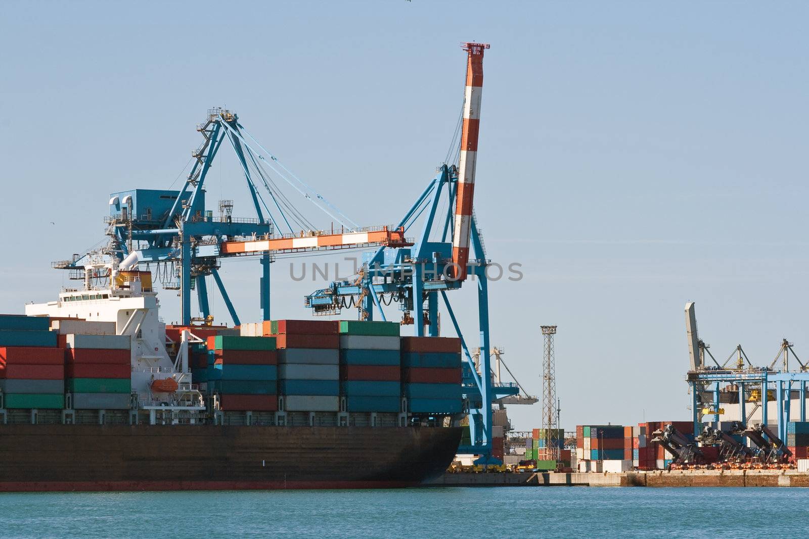 detail of container ship in Genova harbor