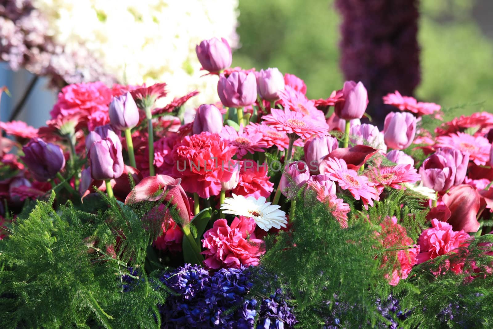 Pink flowers in a mixed flower arrangement