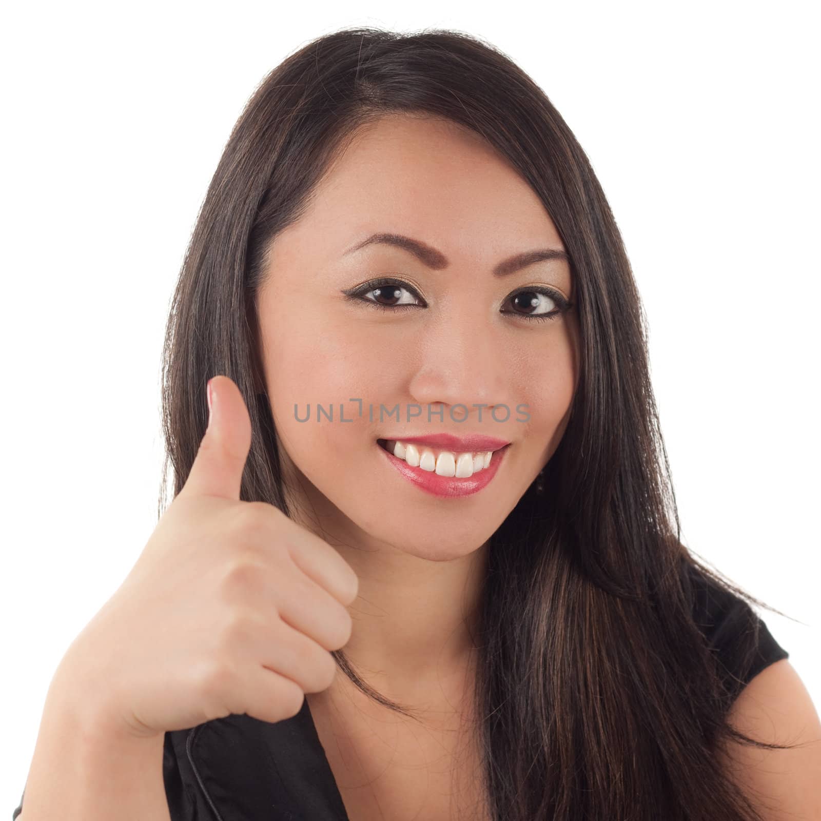 Young attractive asian woman giving thumbs up sign by svanblar