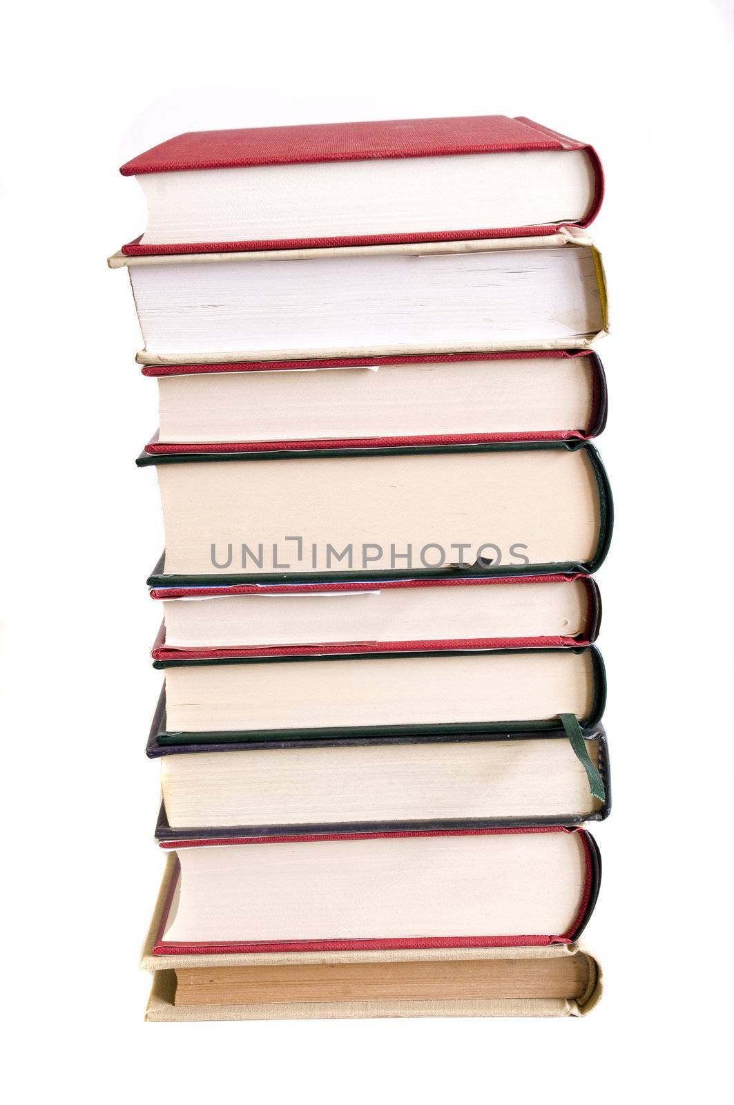 stack of colorful books, on white background