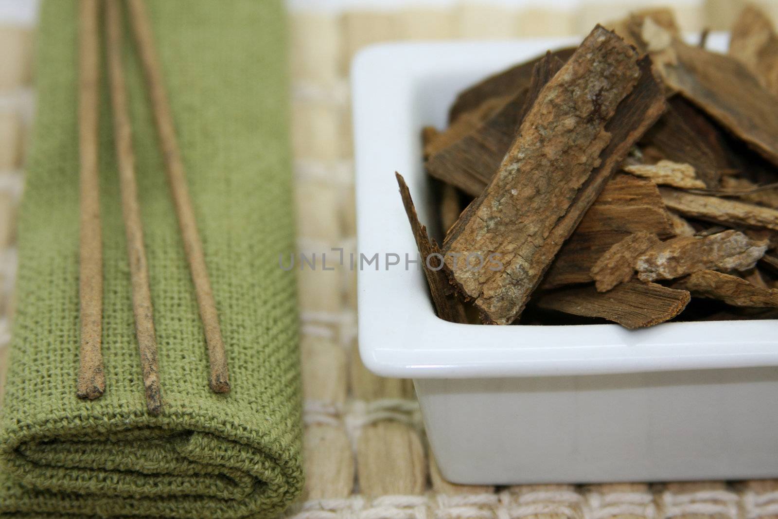 Incense, towel and other objects to make mood relaxing