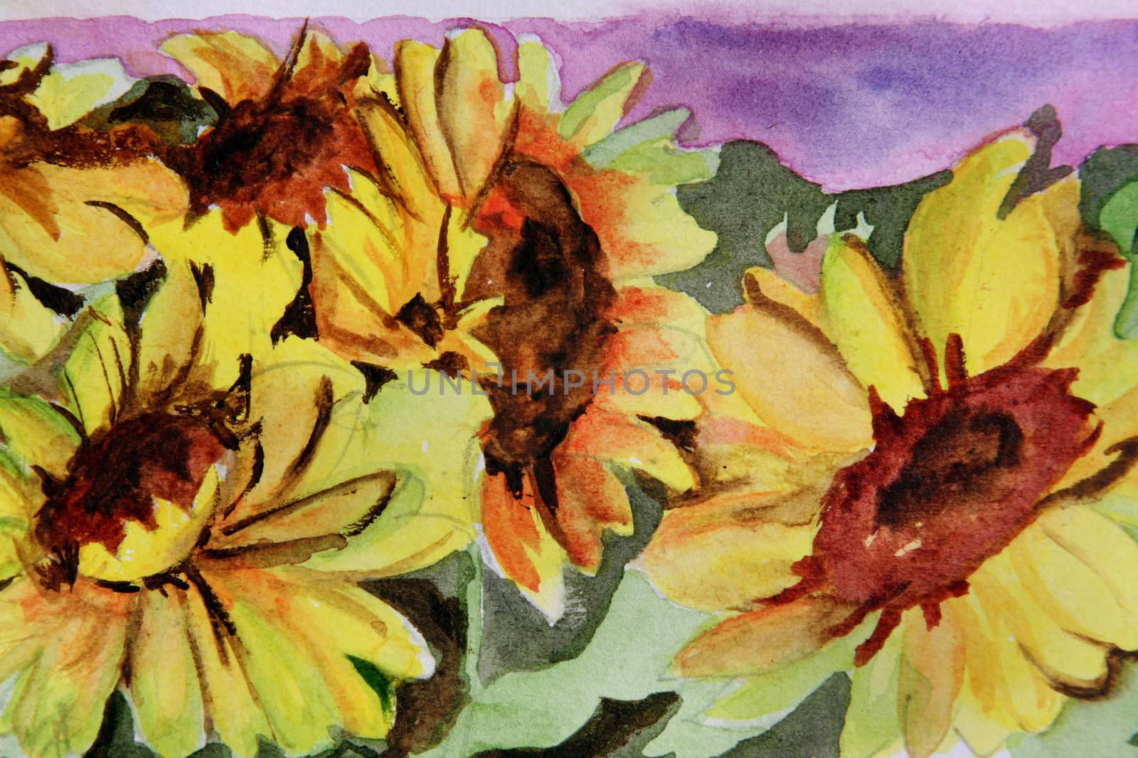 Watercolour of sunflower by LuBueno