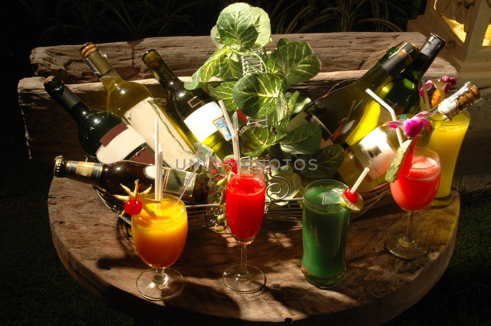 A decoration of wine and drinks