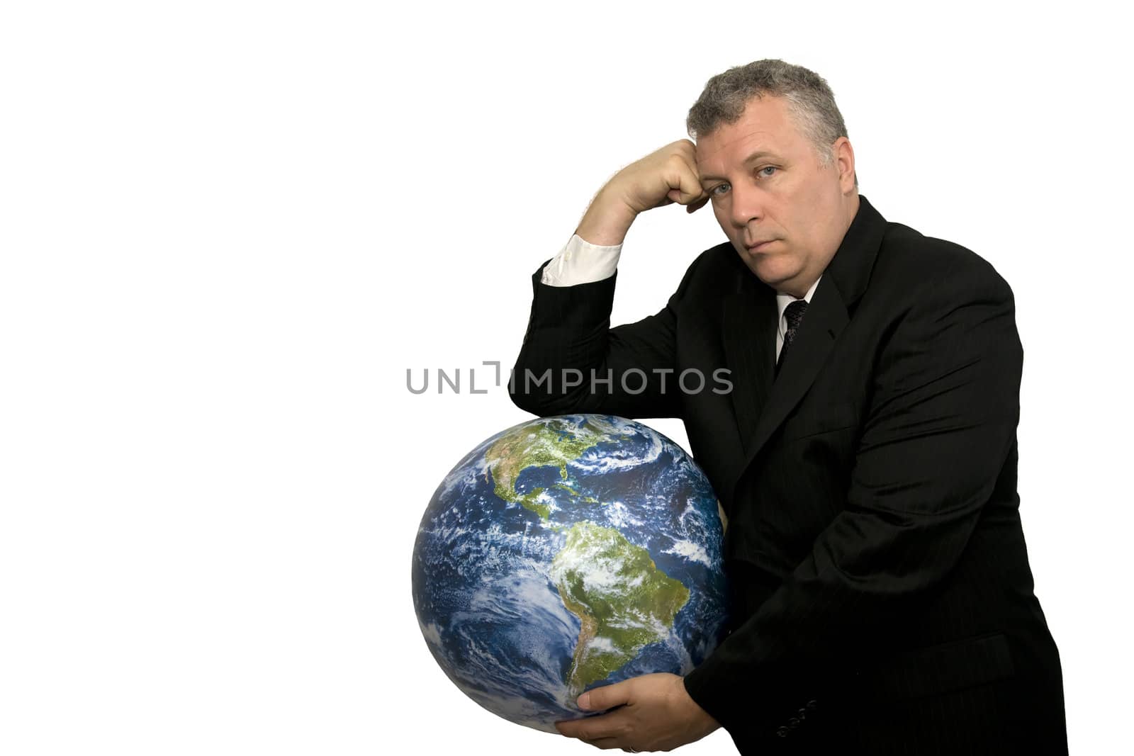 Middle-aged business man with the Earth.