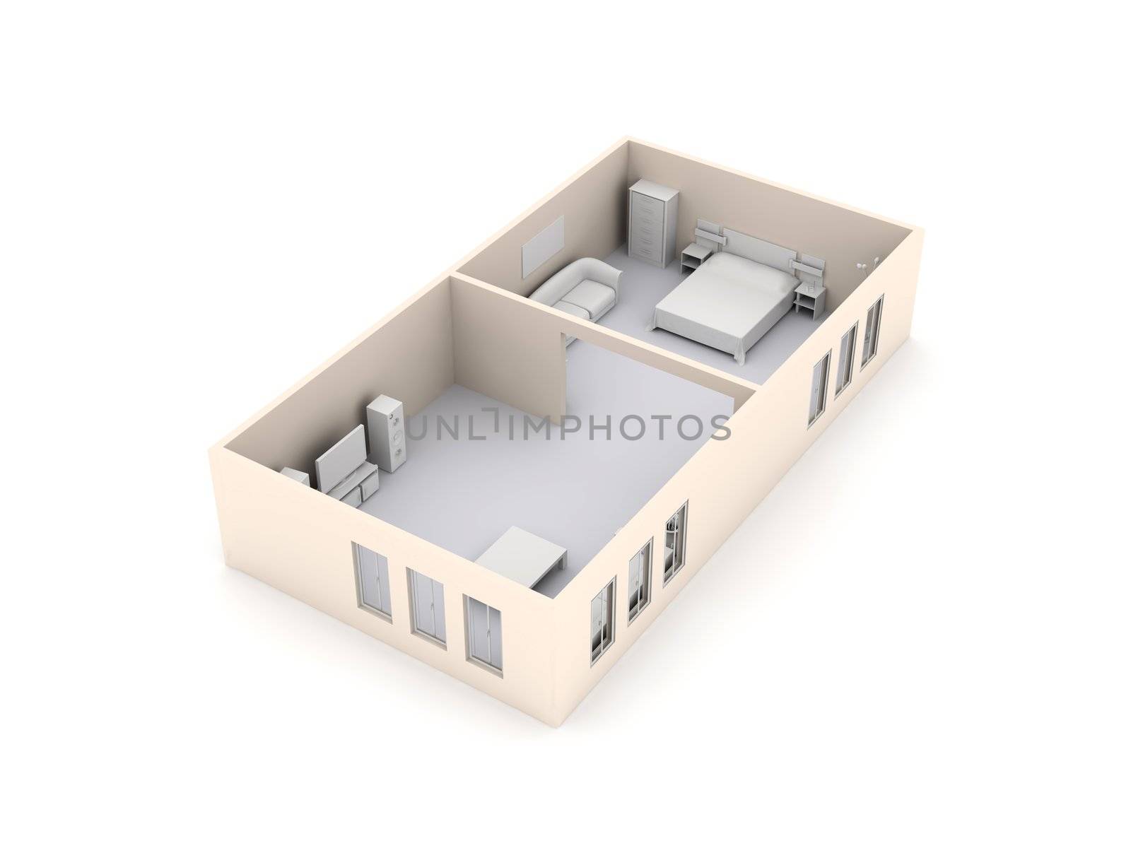 3D rendered Architecture Setup. Isolated on white. 
