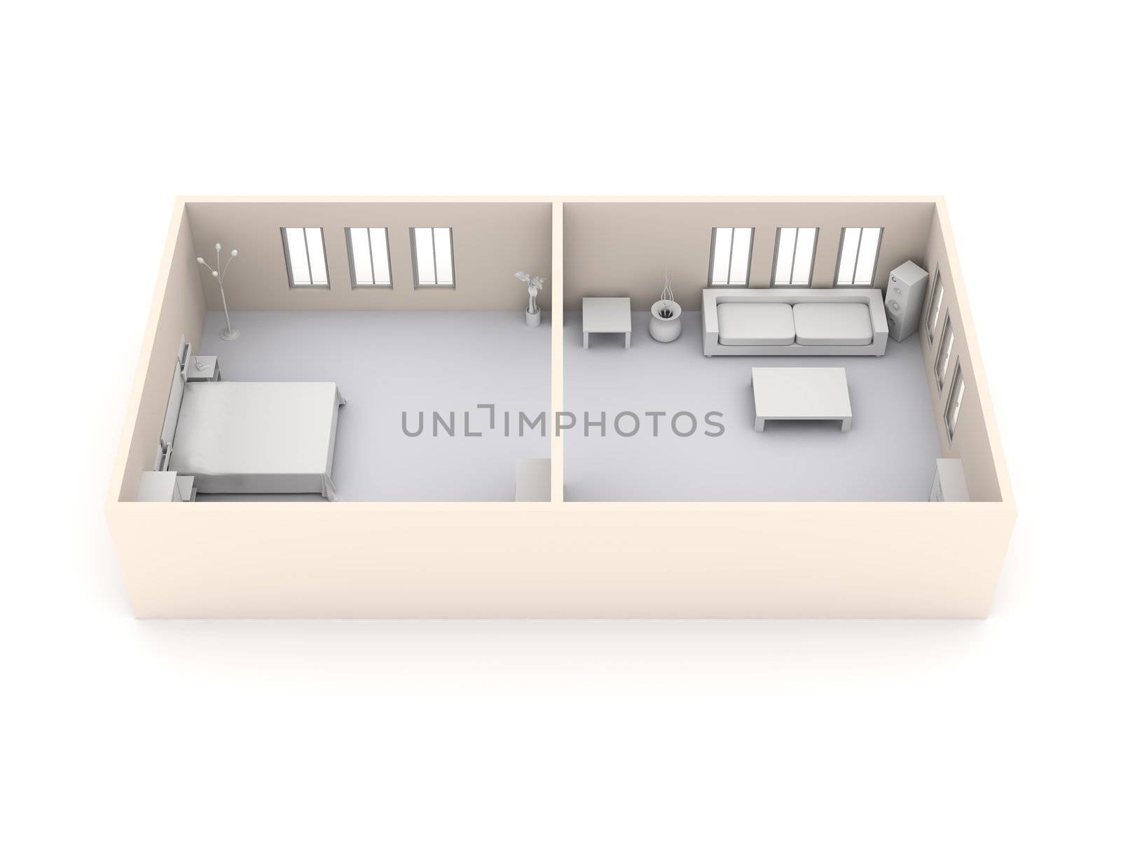 3D rendered Architecture Setup. Isolated on white. 
