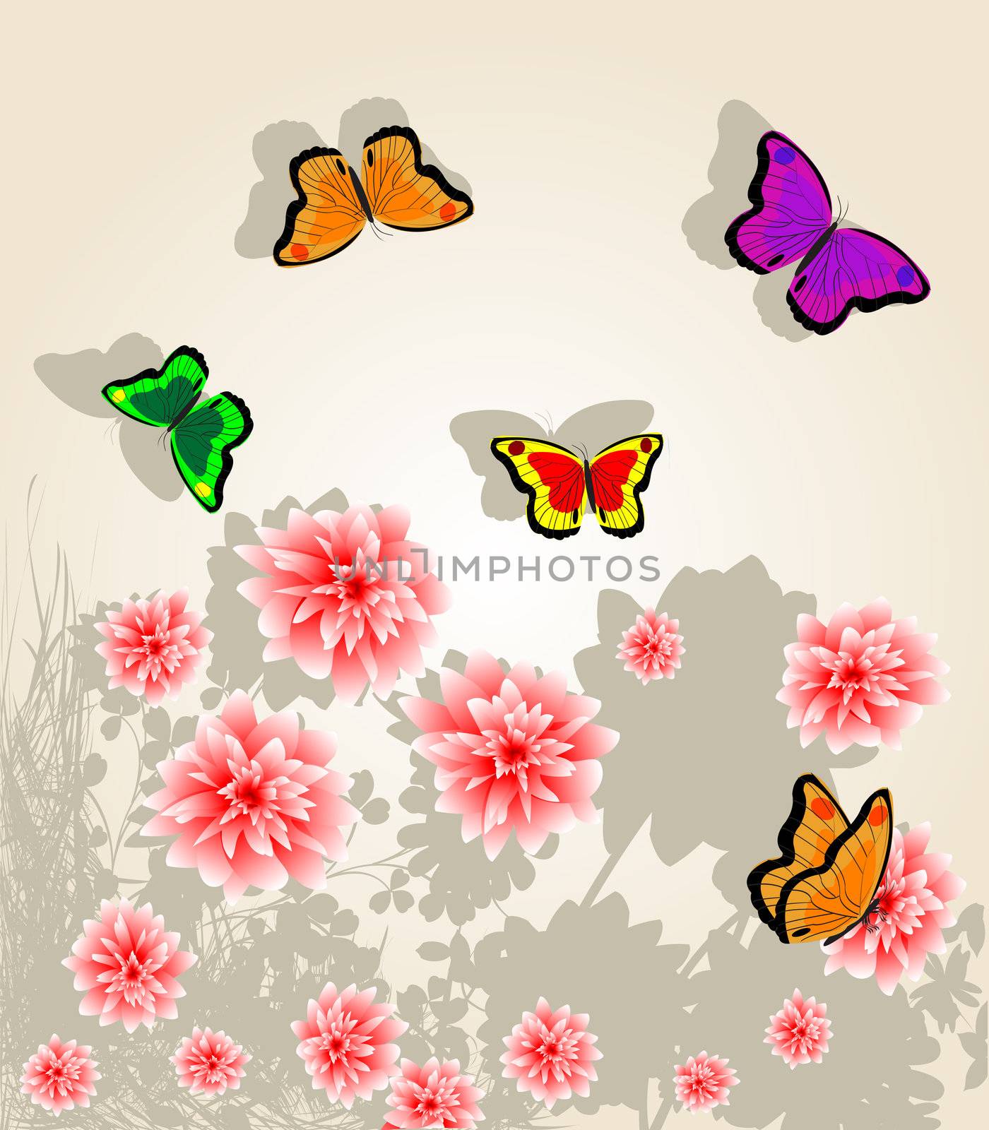 Flower and butterfly illustration, abstract art