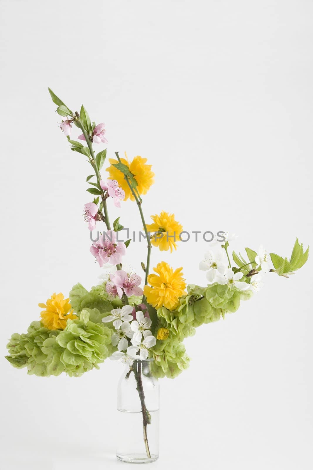 front view of spring bouquet on white background