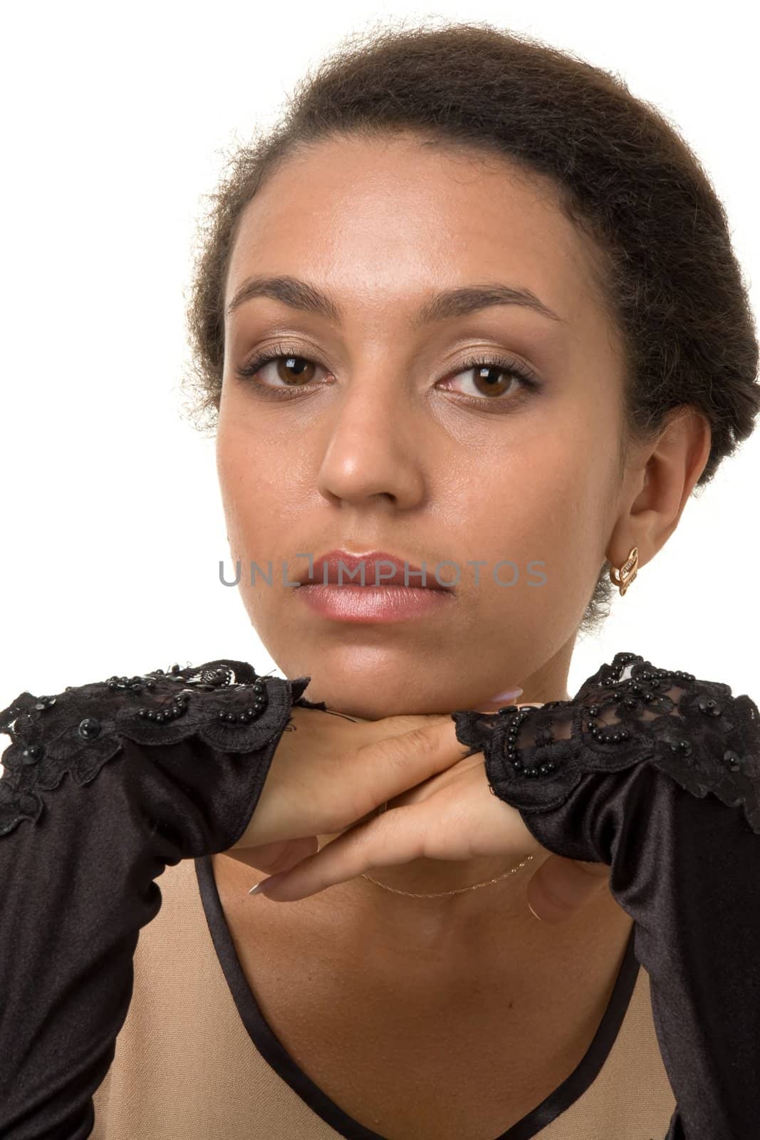 beautiful black woman isolated on white background