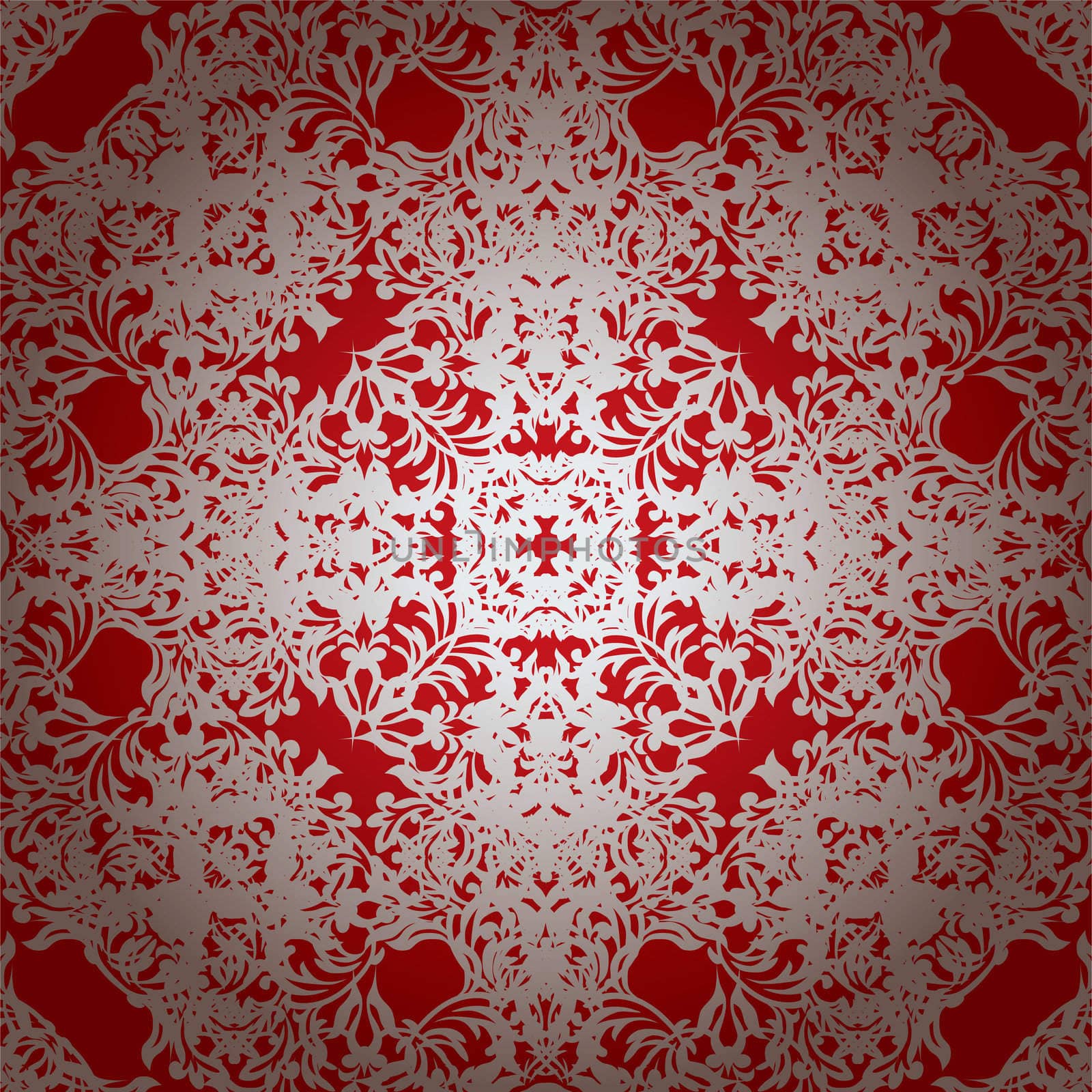 Royal red seamless repeating illustrated background with silver overlay