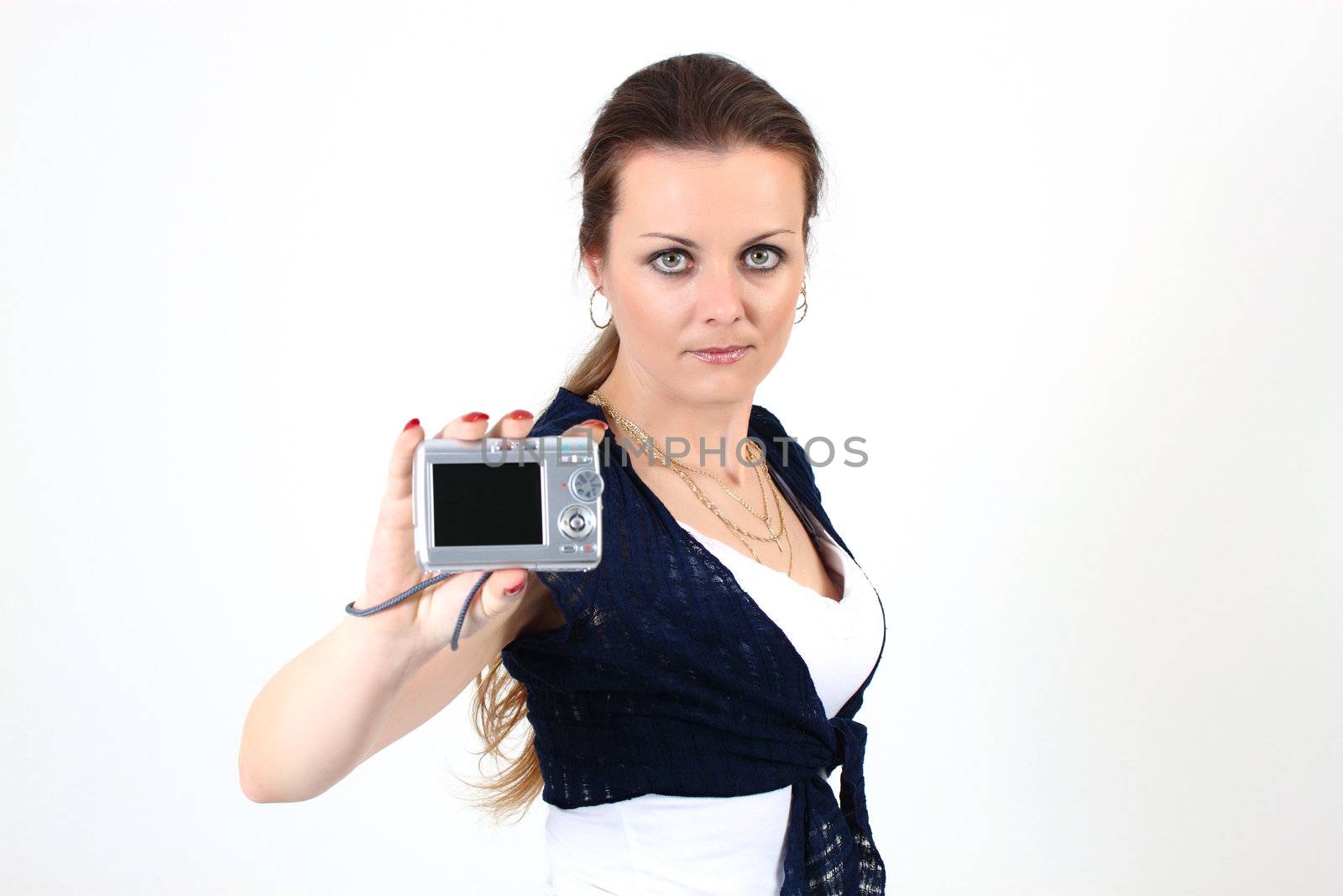 The attractive woman show YOUR photo on digital camera by artush