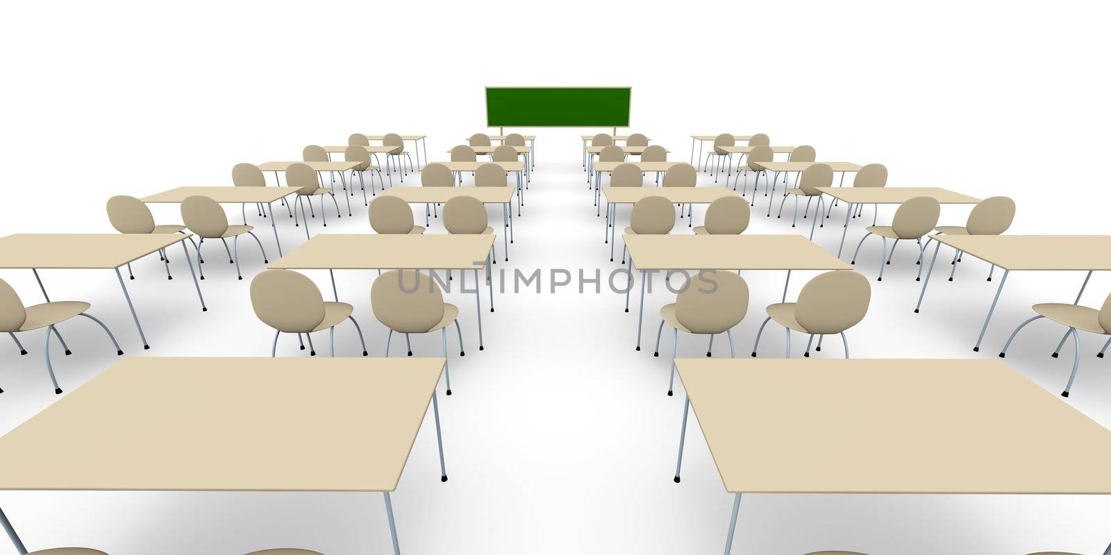 3D rendered Illustration. Classroom Scenery.
