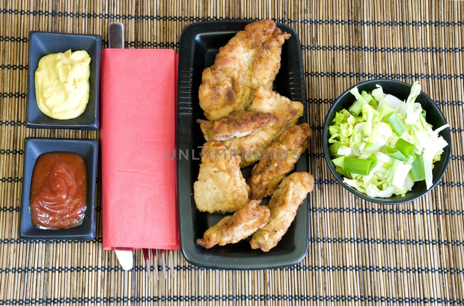 chicken fingers and light salad for lunch