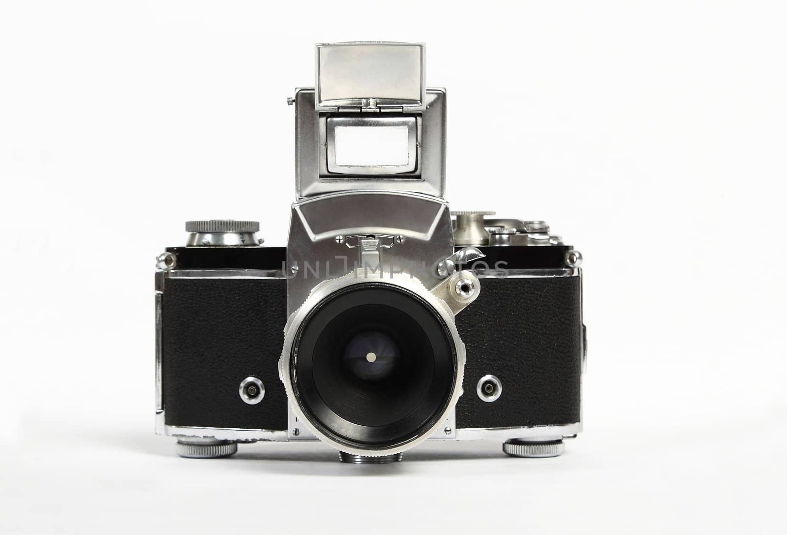 retro old vintage analog photo camera on white by artush