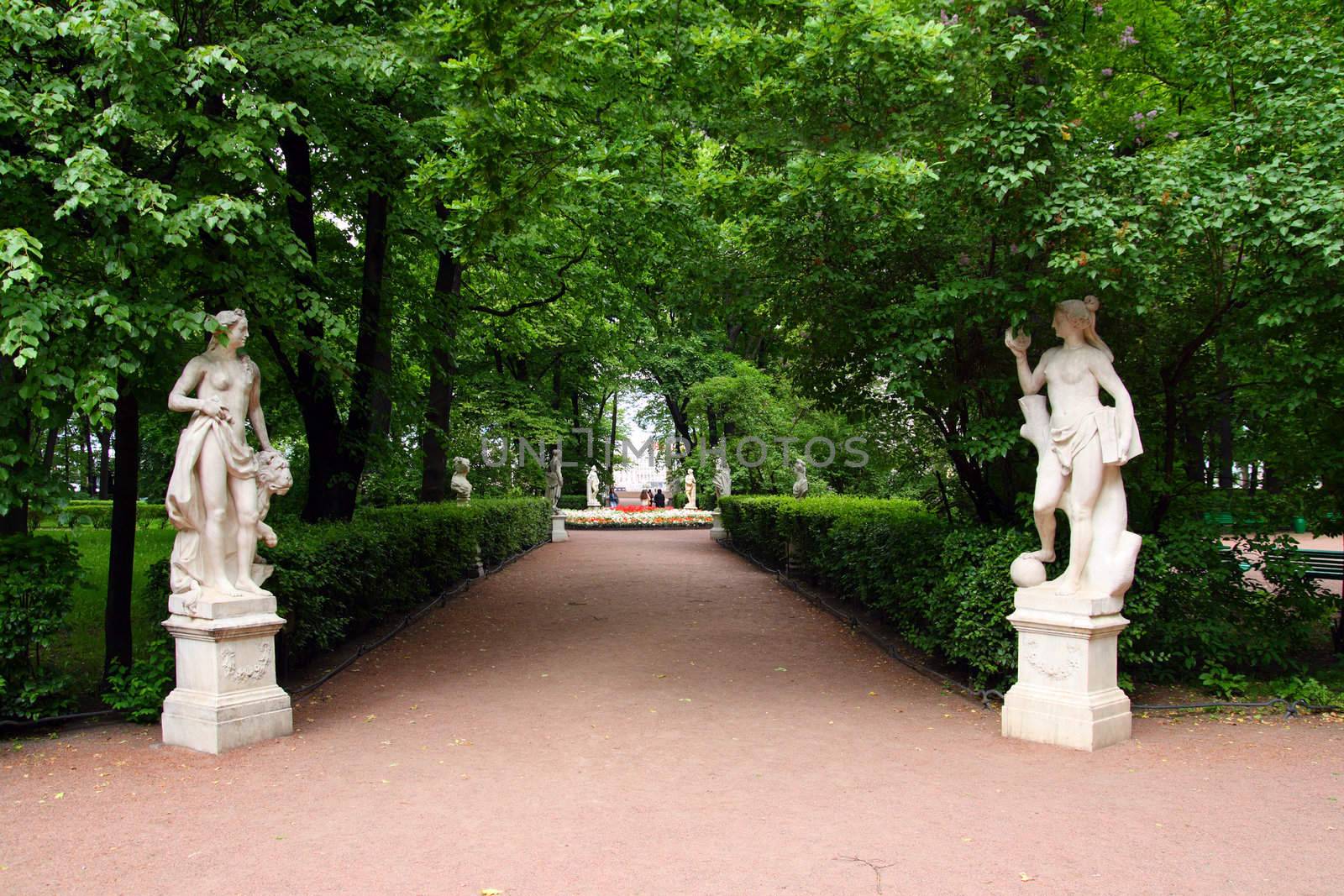 Summer gardens park in Saint Petersburg Russia