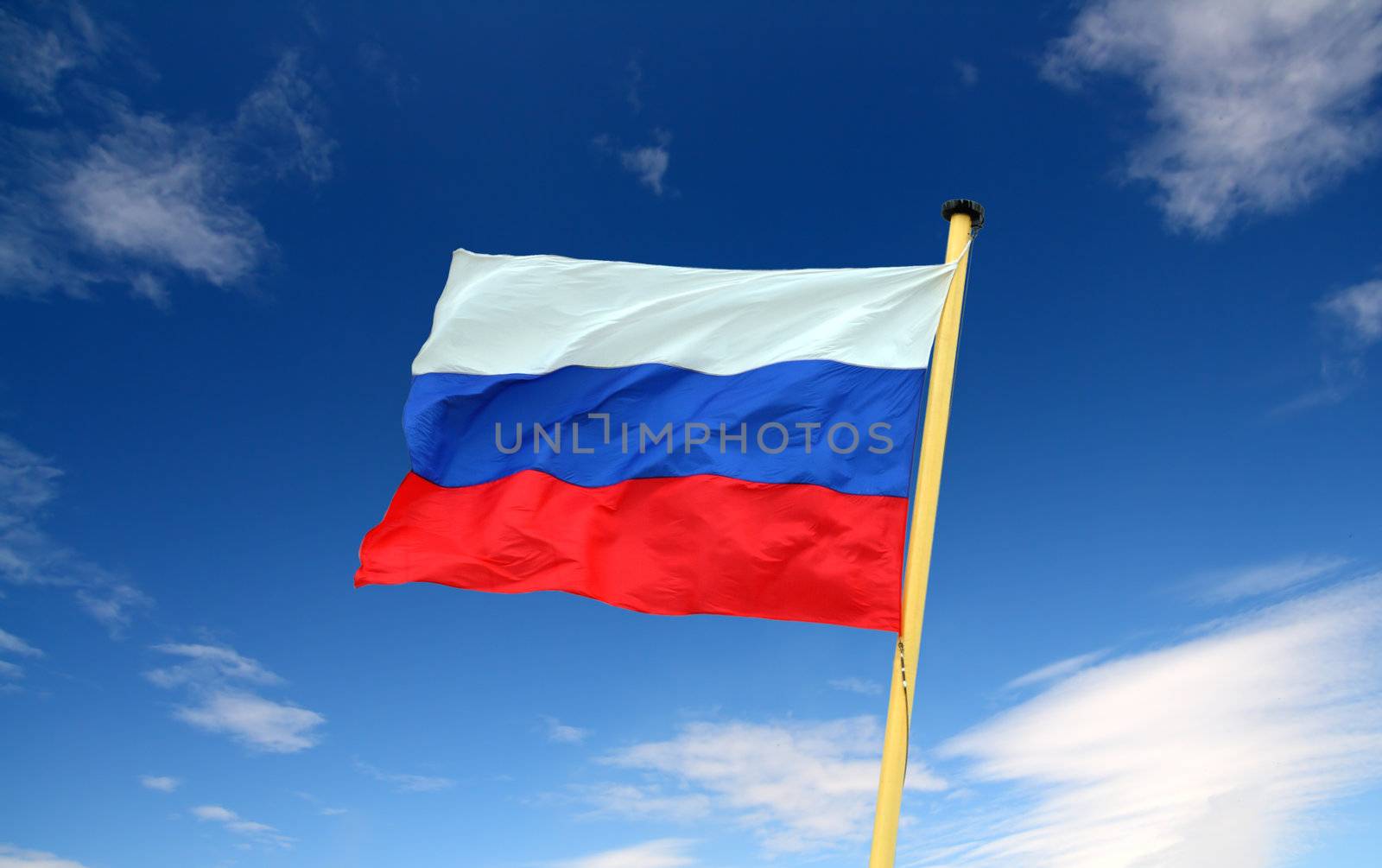 russian national flag on blue sky background