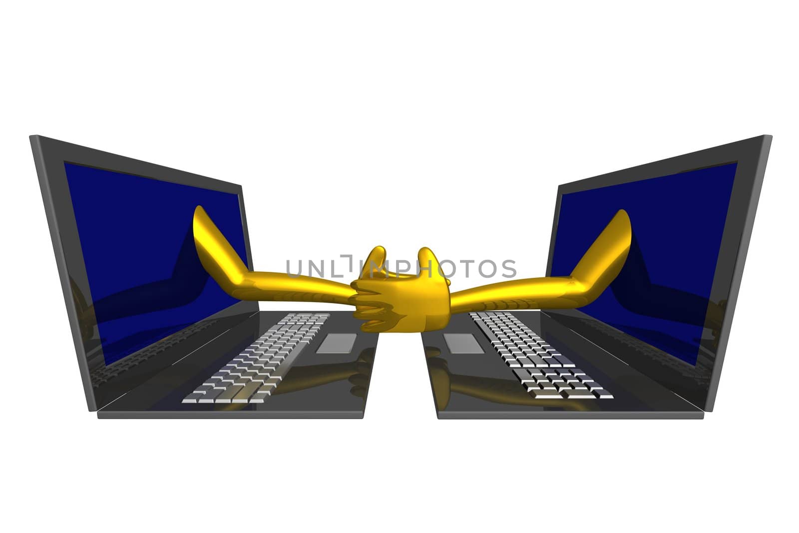 stretched hand from a computer. 3d image.