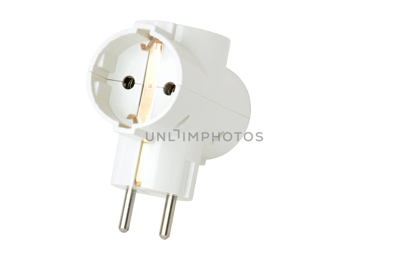Electric splitter  for three outputs, isolated on a white background.