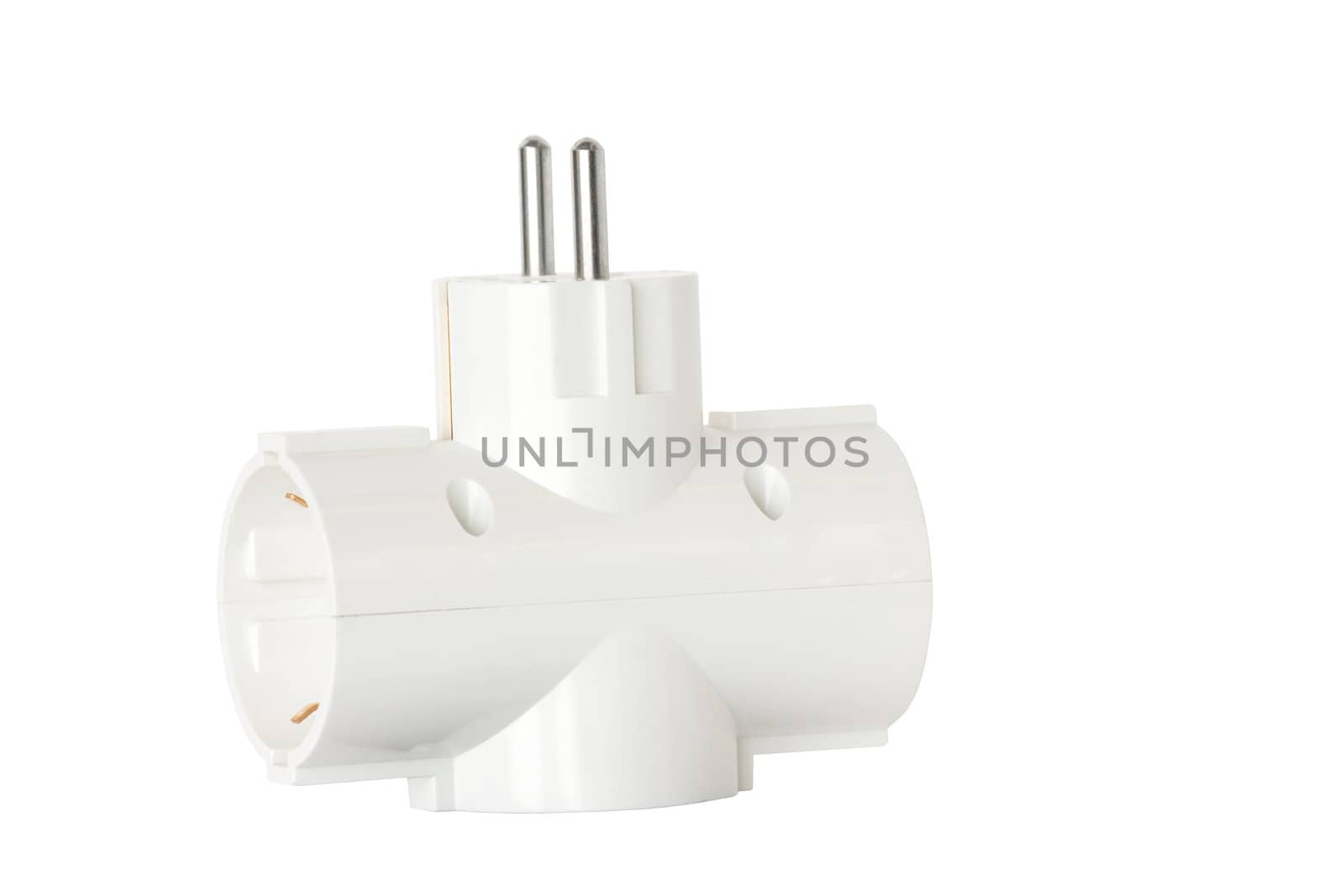 Electric splitter  for three outputs, isolated on a white background.