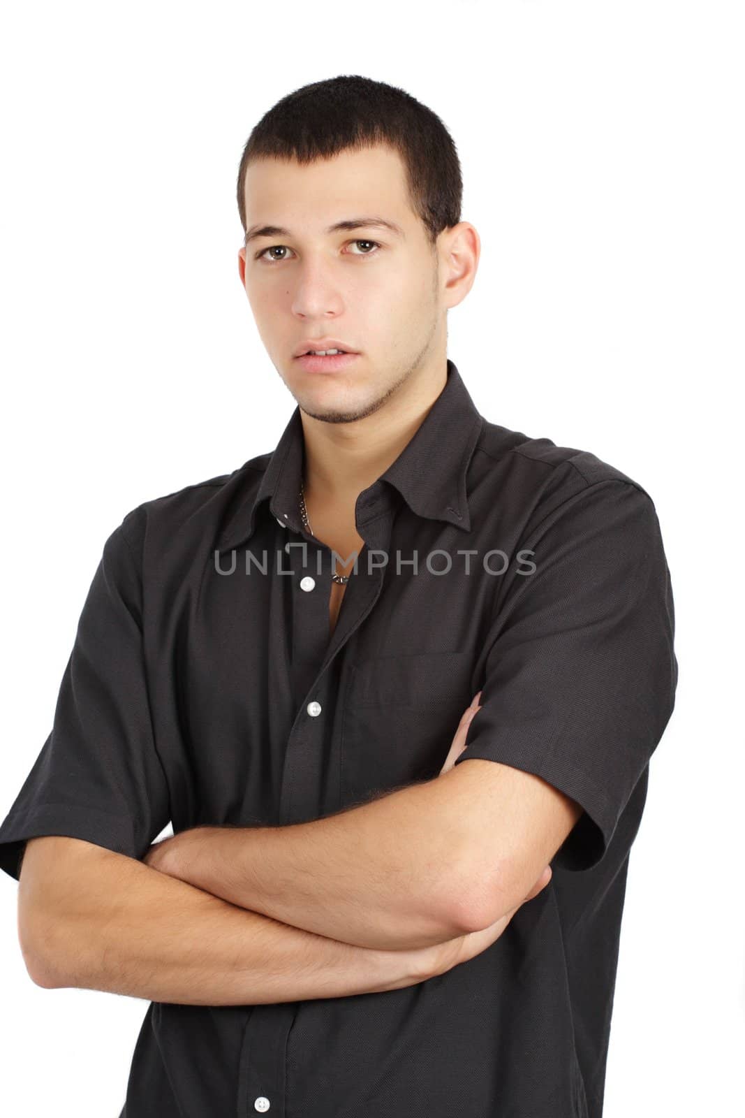 young caucasian man, white background