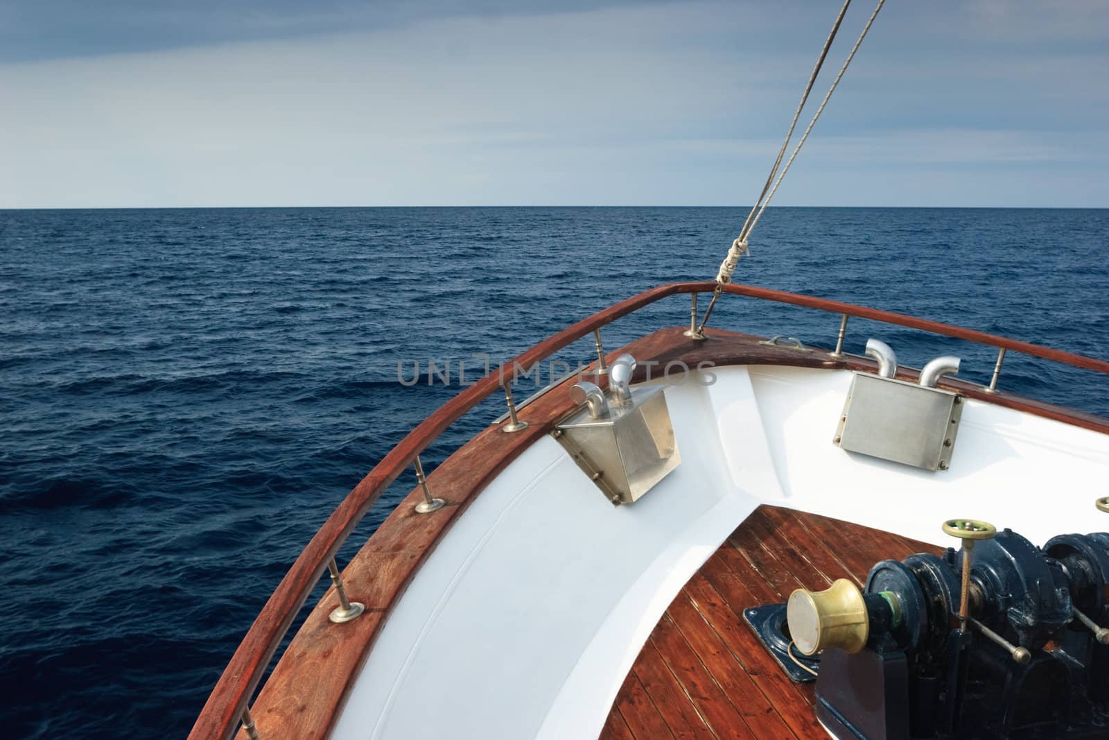 Bow of Pleasure boat sailing the Aegean sea