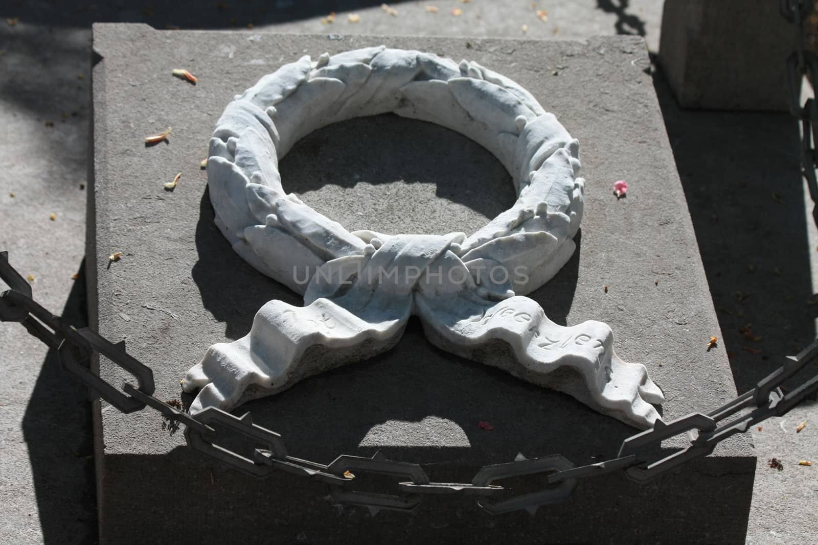 A marble wreath on a grave