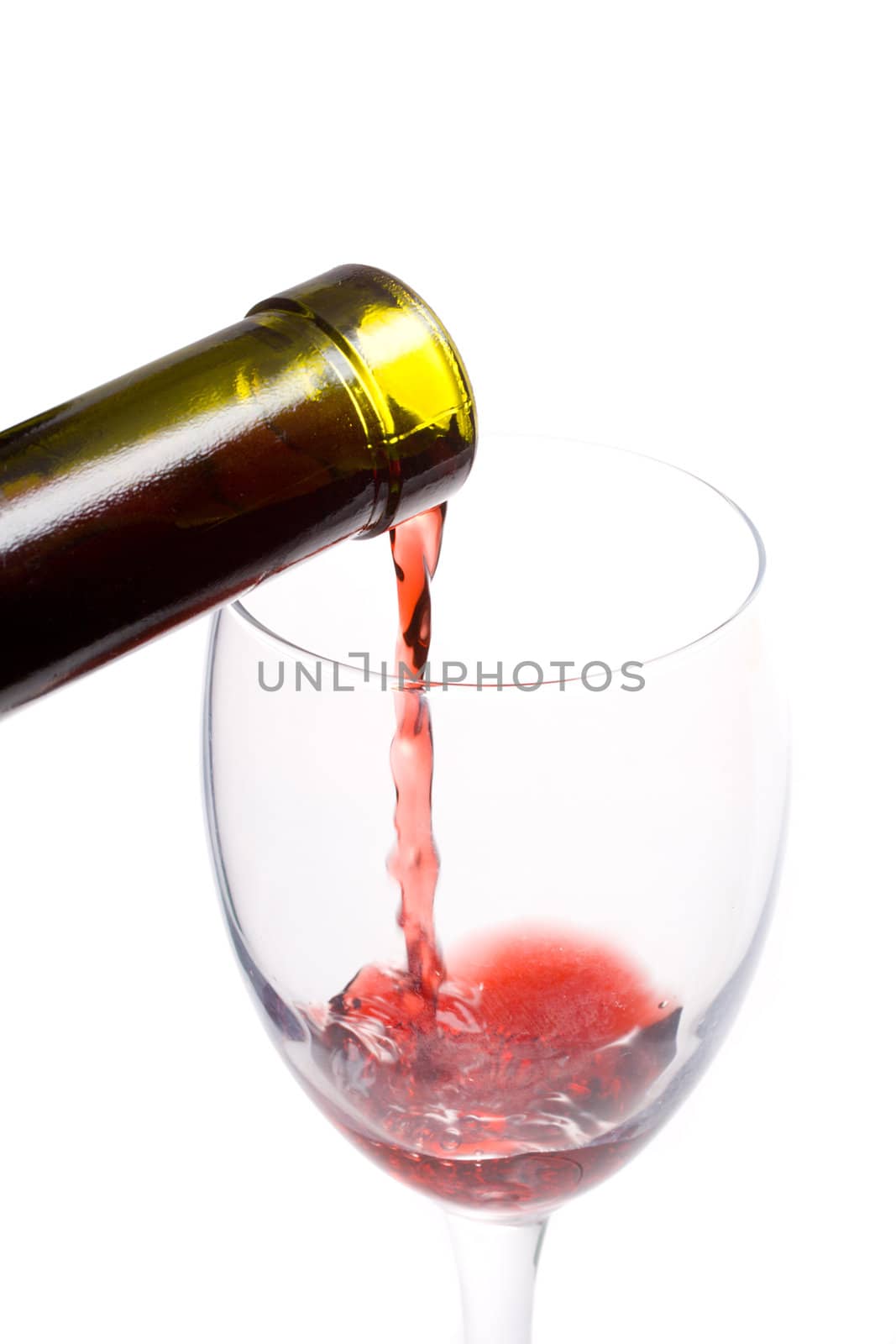 close-up pouring a wine, isolated on white