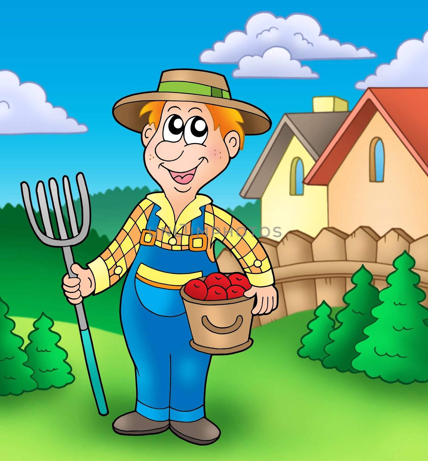 Cartoon farmer on garden by clairev