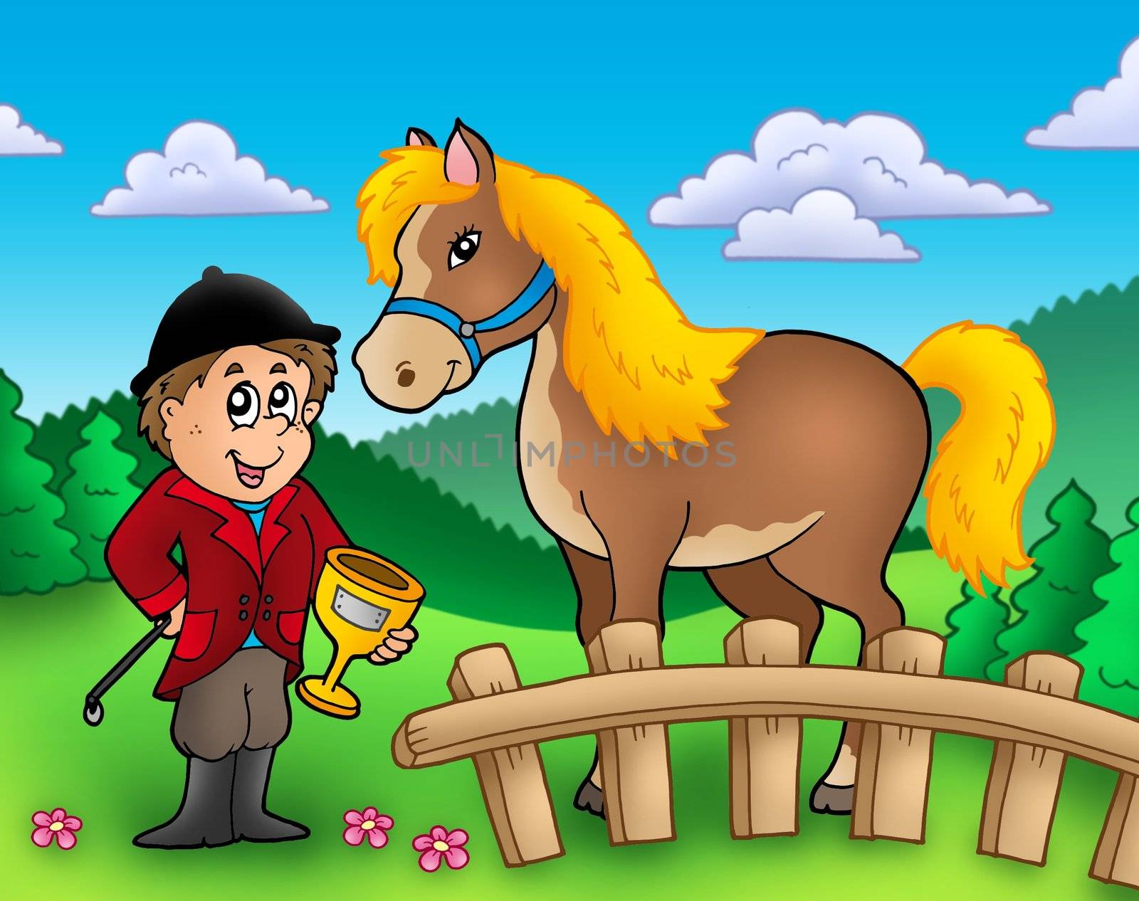 Cartoon jockey with horse by clairev