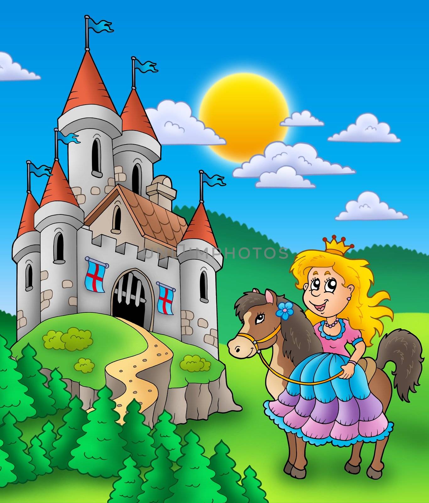 Princess on horse with castle by clairev