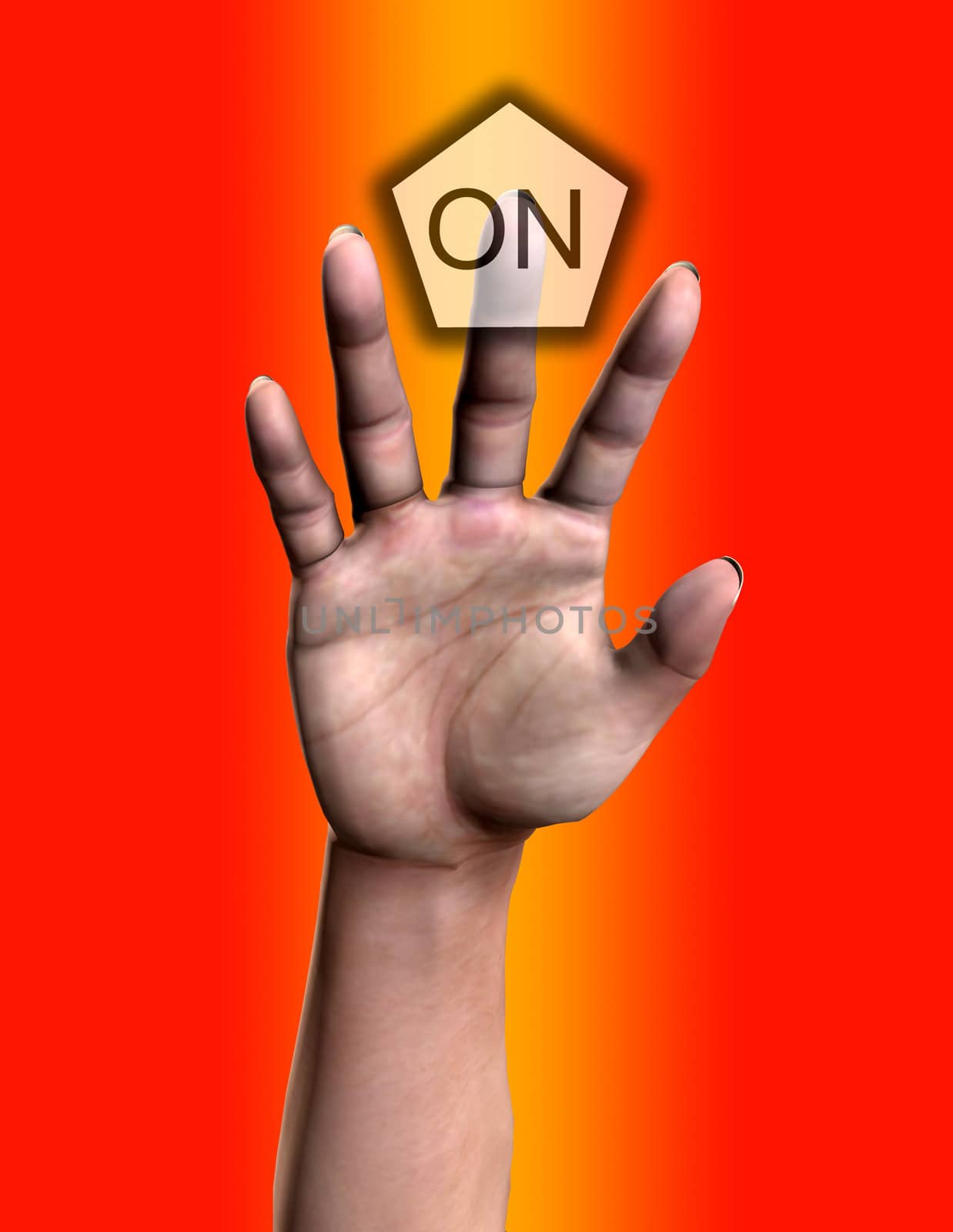 A conceptual image of a hand pushing on a button. 