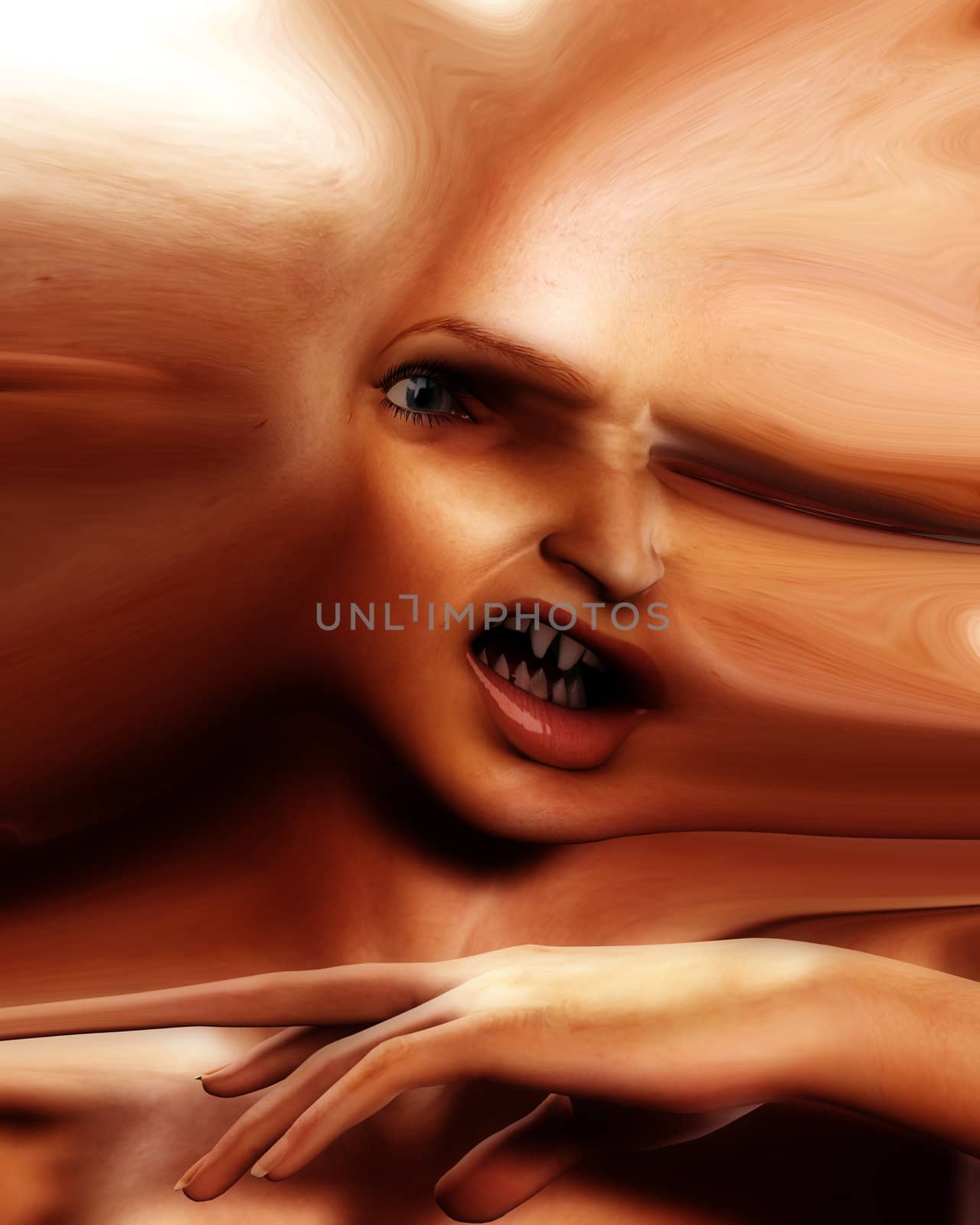 A horrible vampire face that would be good for Halloween and horror concepts.