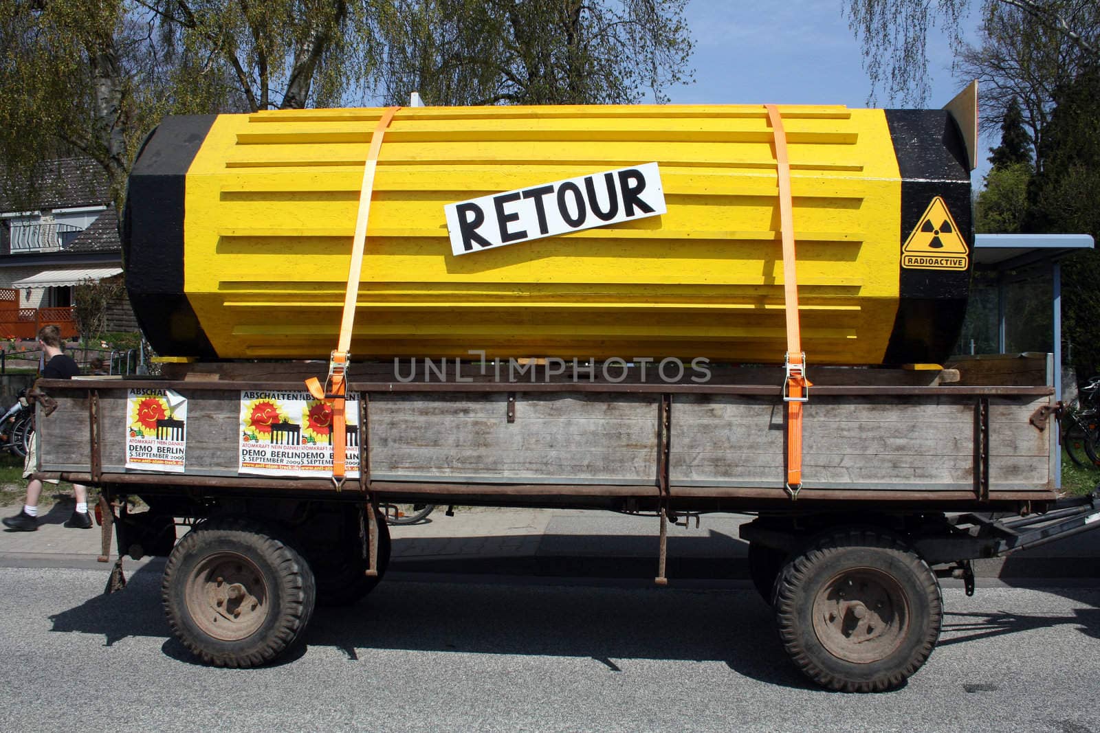 Anti-nuclear power protest at Krümmel Nuclear Power Station in Geesthacht, near Hamburg, Germany. 24th April 2010. Castor - Cask for storage and transport of radioactive material. Dry cast storage.