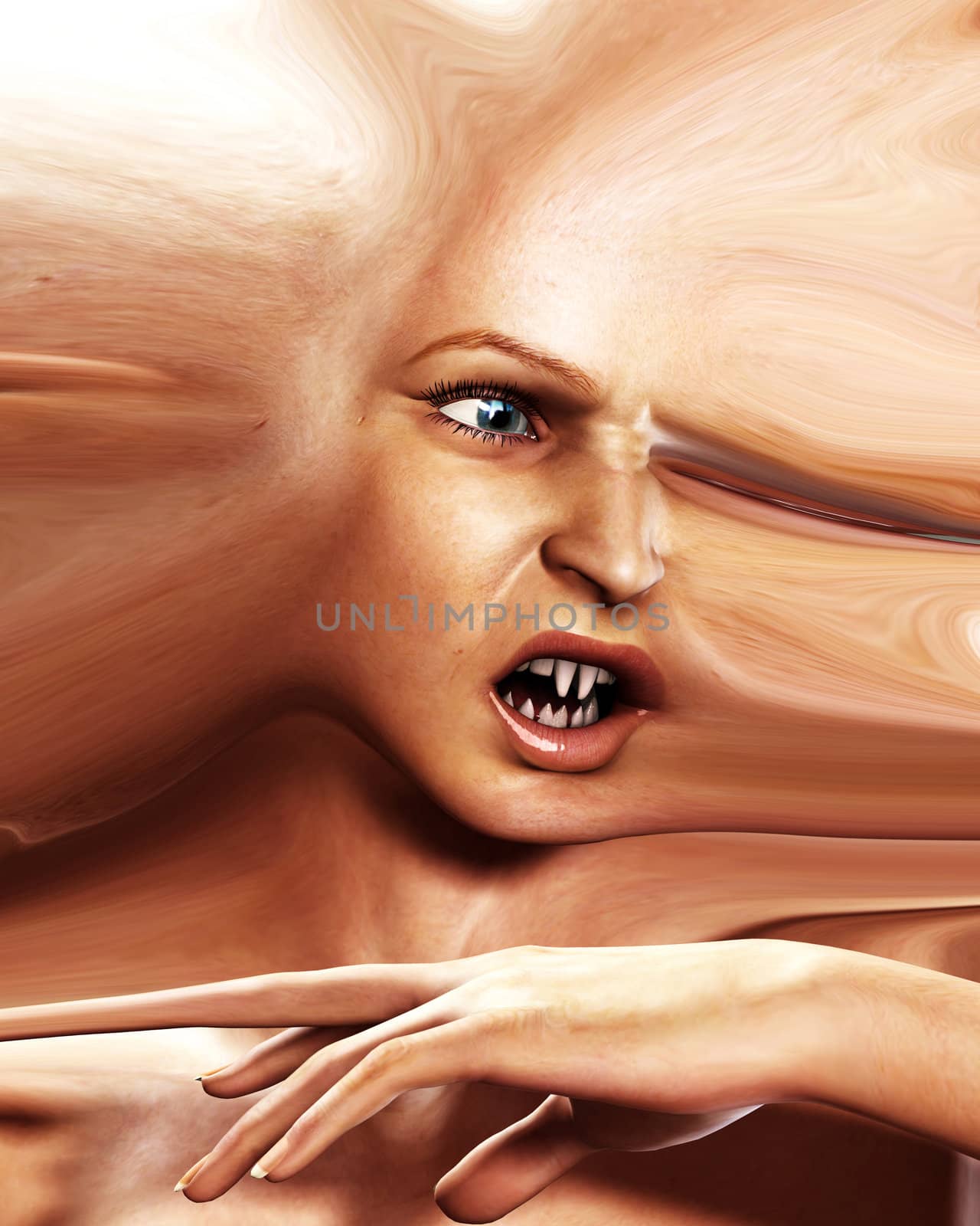 A horrible vampire face that would be good for Halloween and horror concepts.