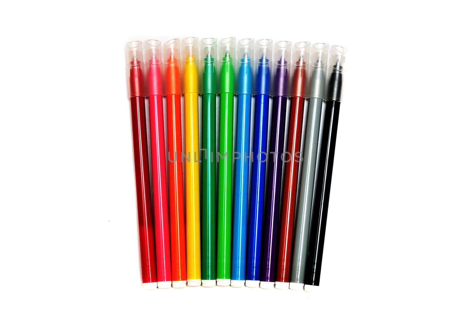 Colorful  felt pens on the white background