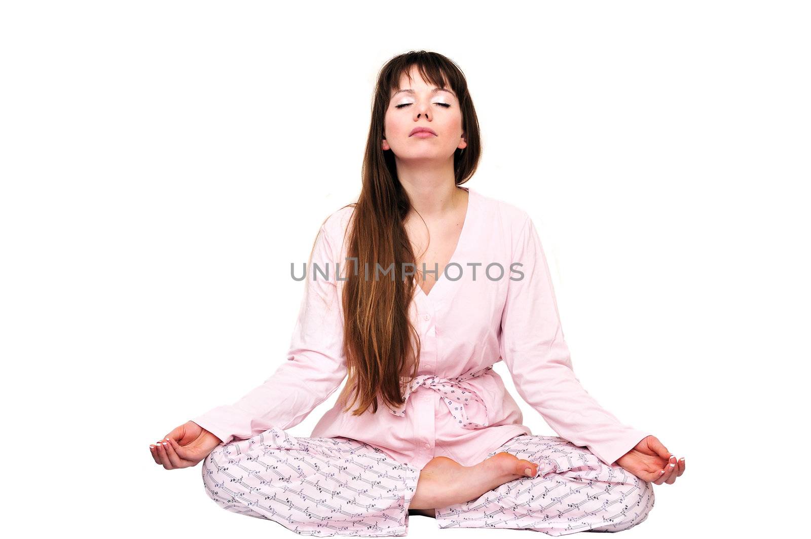 girl doing morning meditation and wearing pajama