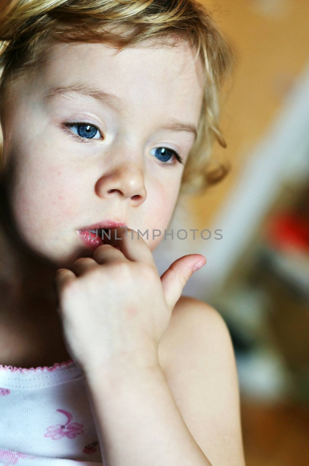 nail-biting - bad habit for children in soft focus
