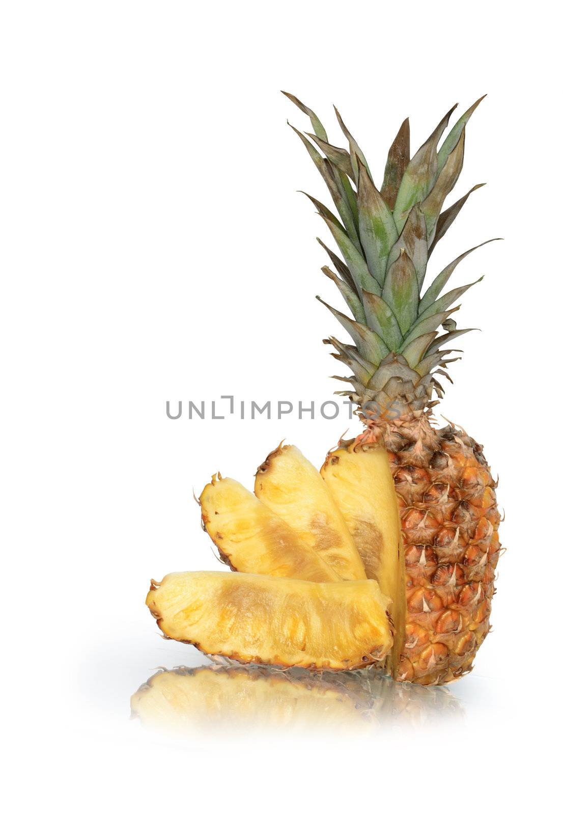 Sliced pineapple isolated on white background with clipping path