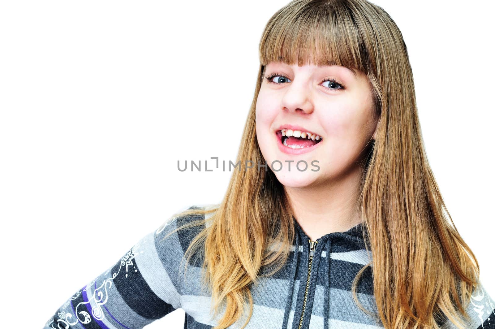 happy laughing teen girl over the white