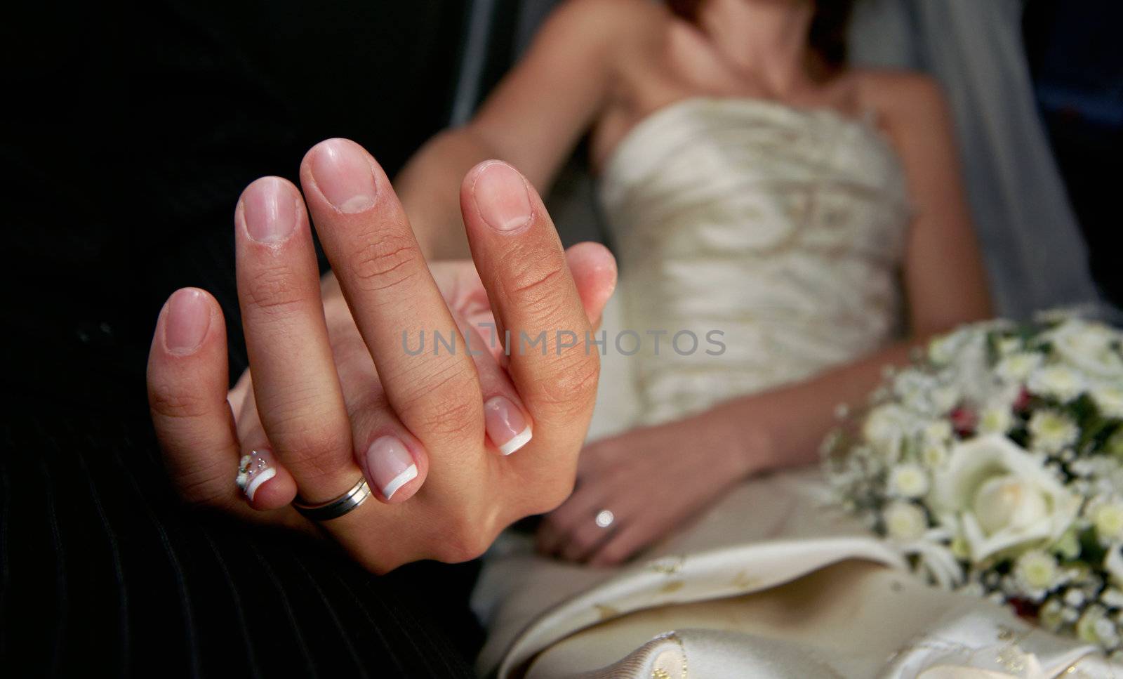 Hand of the groom and the bride with wedding rings